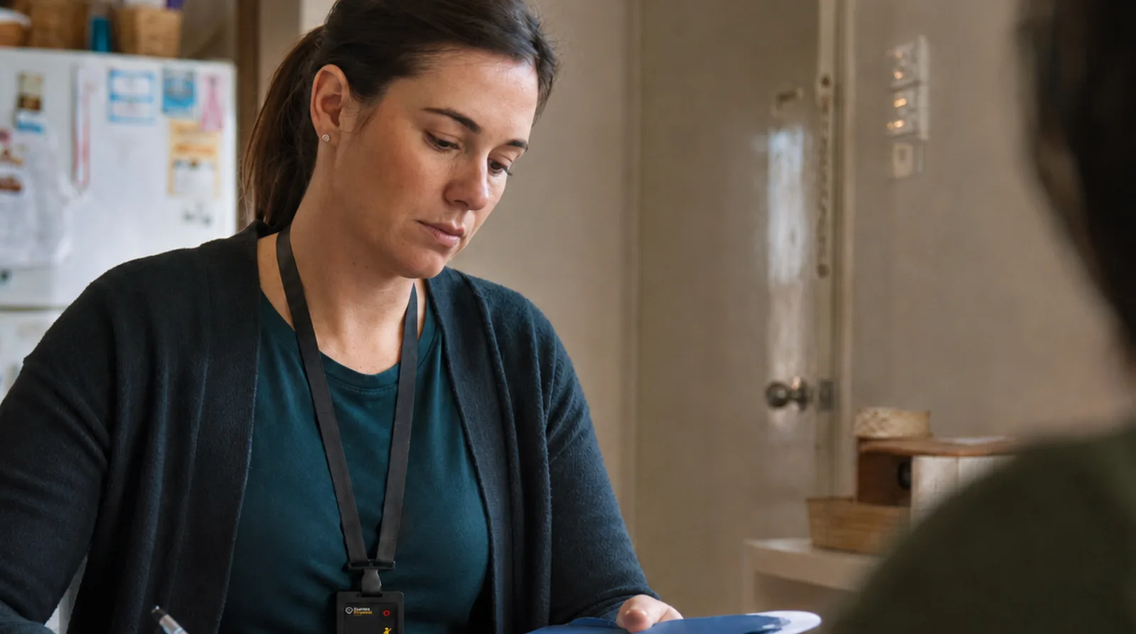 A disability-support worker between visits.