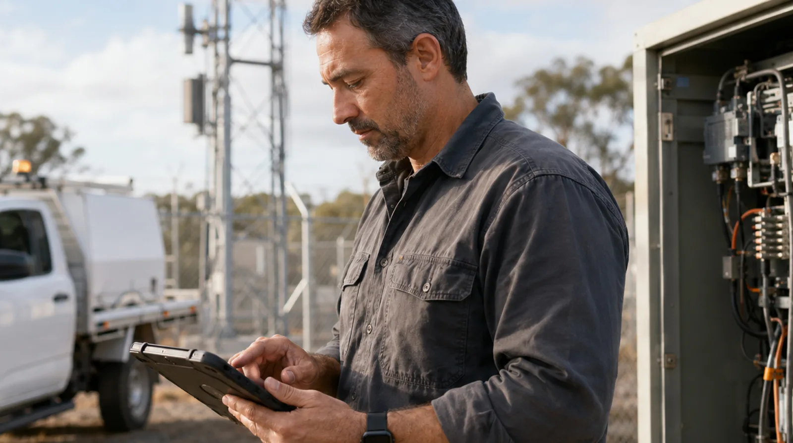 A field-service technician at a remote site.